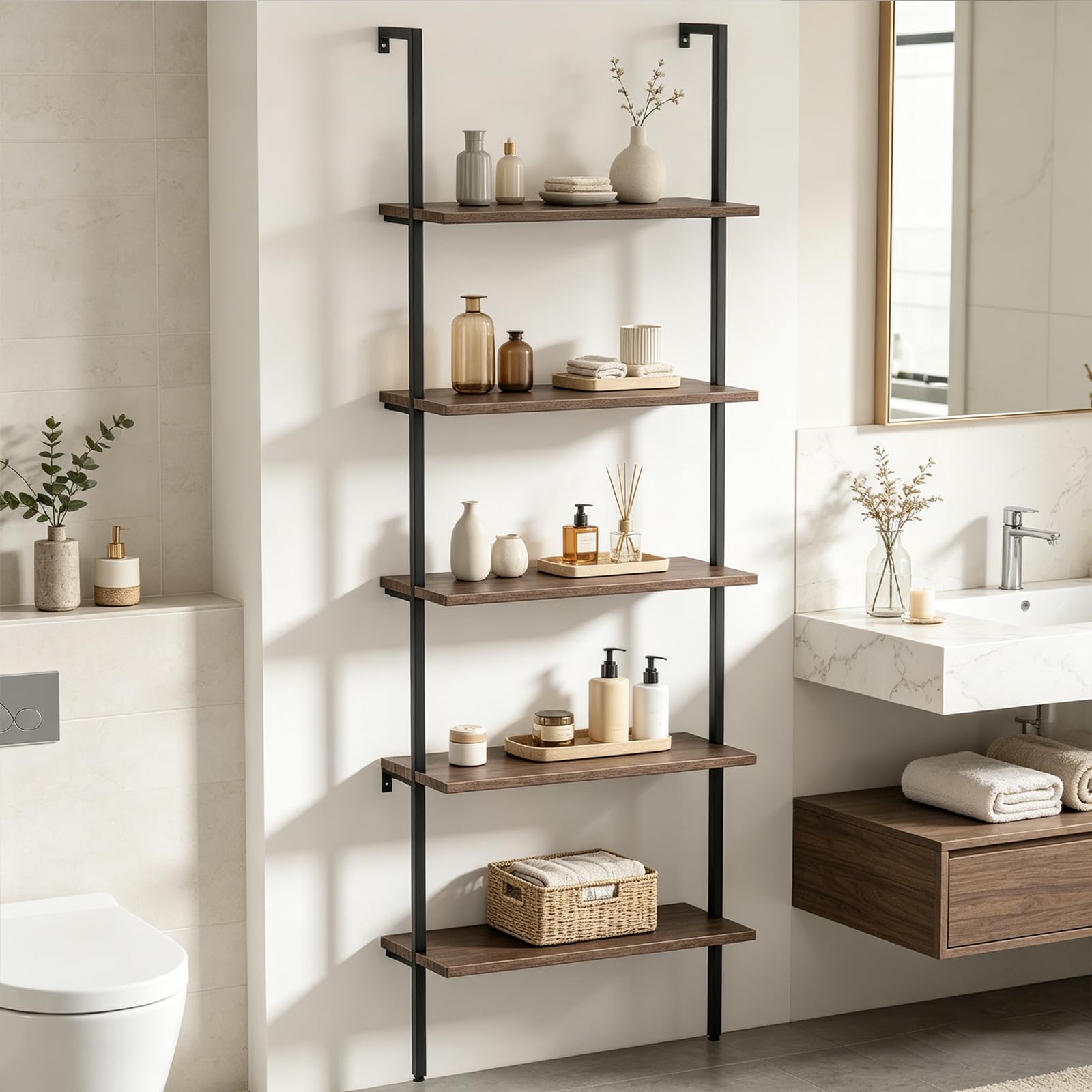 Amazon.com: aboxoo Ladder Shelf Open Bookshelf 5-tier Wood Wall